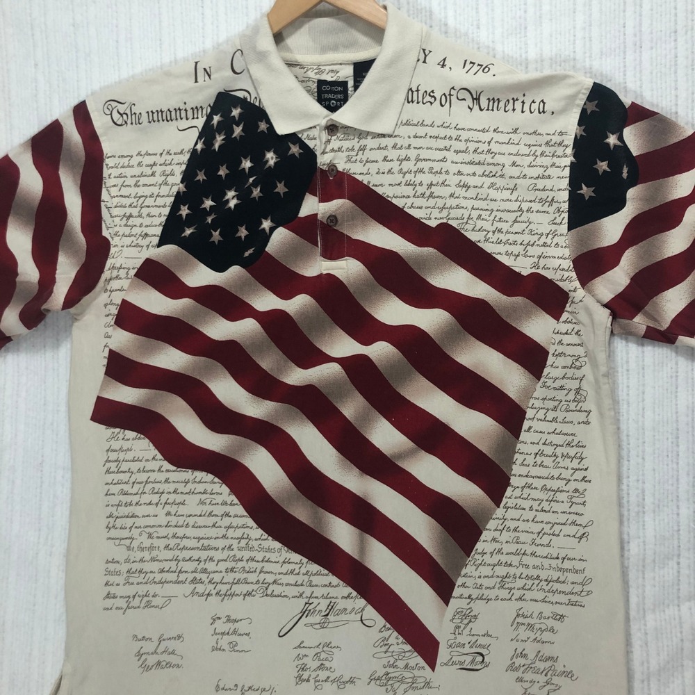 Cotton Traders Sport Polo Shirt American Flag Declaration Print‎ XXL